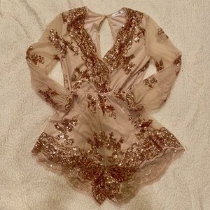 Nude & rose gold romper